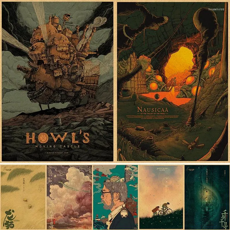 Dipinti Acquista tre prendi uno gratis Hayao Miyazaki Animation Film Poster Retro Kraft Paper Art Decorazione della parete della casa