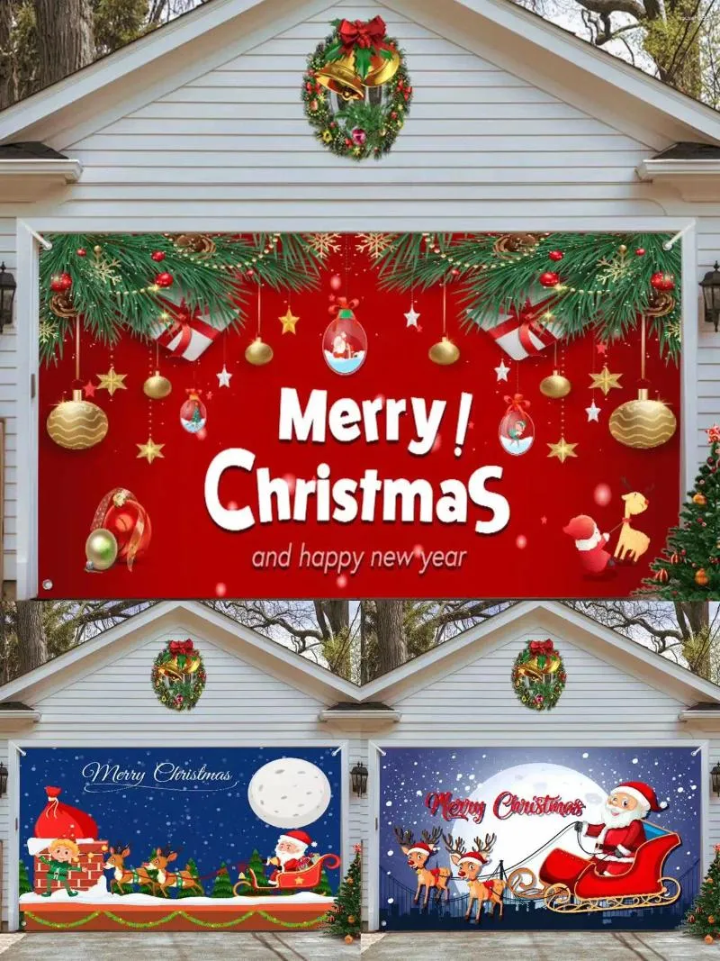 Tapissries Christmas Garage Door Banner Decoration Large Merry House Cover Bakgrund lämplig för