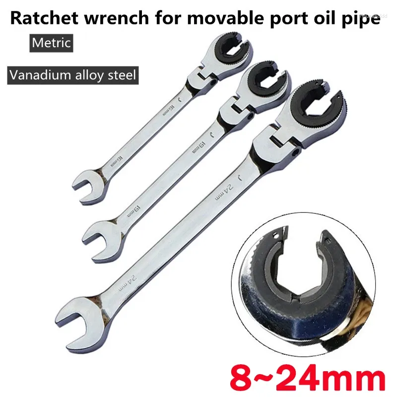 Flexibel PIVOTING HEAD RATCHET WRENCH SPANNER GARAGE METRIC HAND TOOL GEAR RING 8MM-24MM FÖR AUTO OCH HOMPREAPTIONER VERKTYG