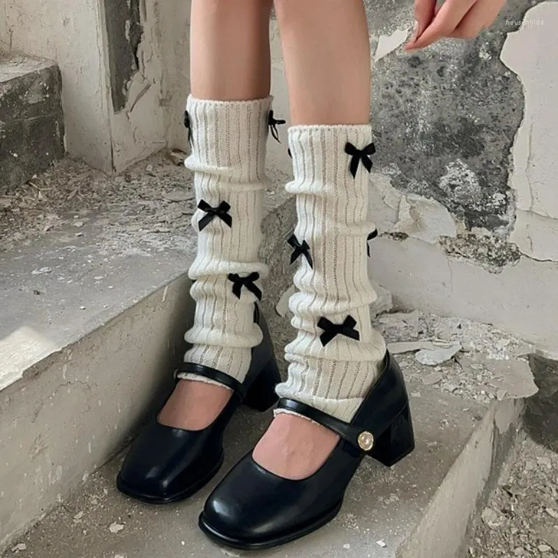 Women Socks Harajuku Y2k Girls Cute Bow Knitted Leg Warmers Japanese Lolita Kawaii Sweet JK Pink Ruffles Warm Cover