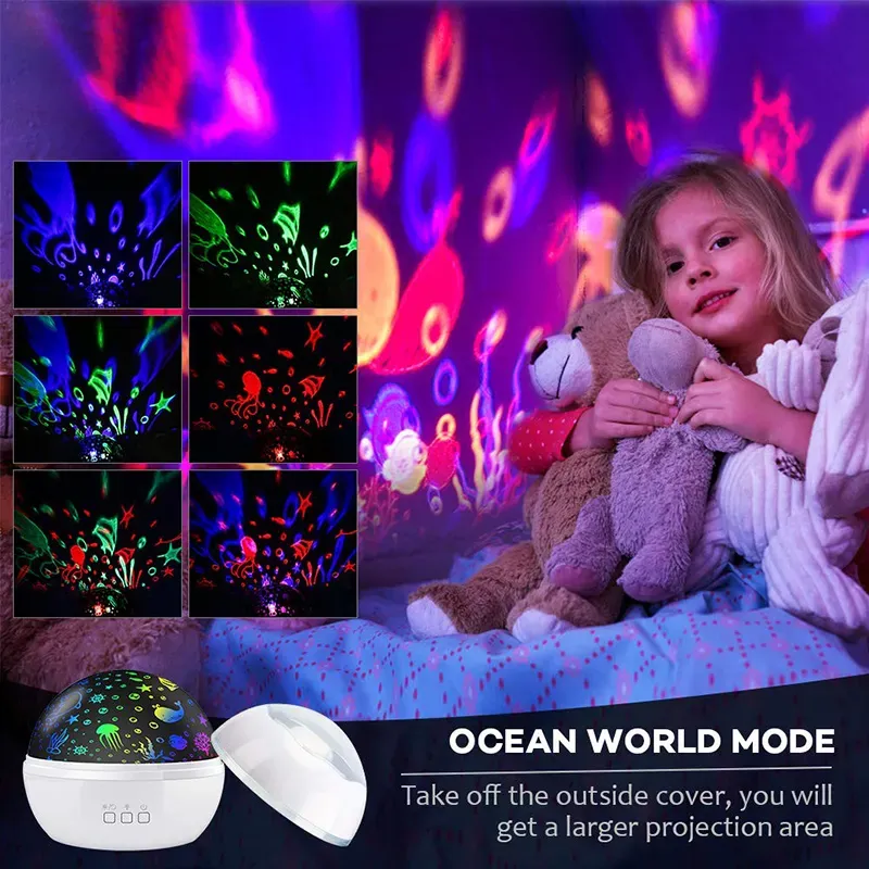Colorful Stars Starry Projector Light Undersea World LED Night Light Rotating Projector Night Lamp USB For Children Room
