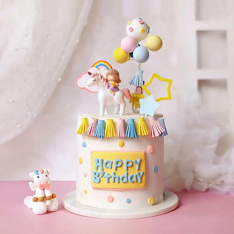 Kek Araçları Unicorn Dekorasyon Gökkuşağı At Sallanan Kız Çocuk Doğum Günü Cupcake Topper Mutlu Partisi Bebek Duş Dekor