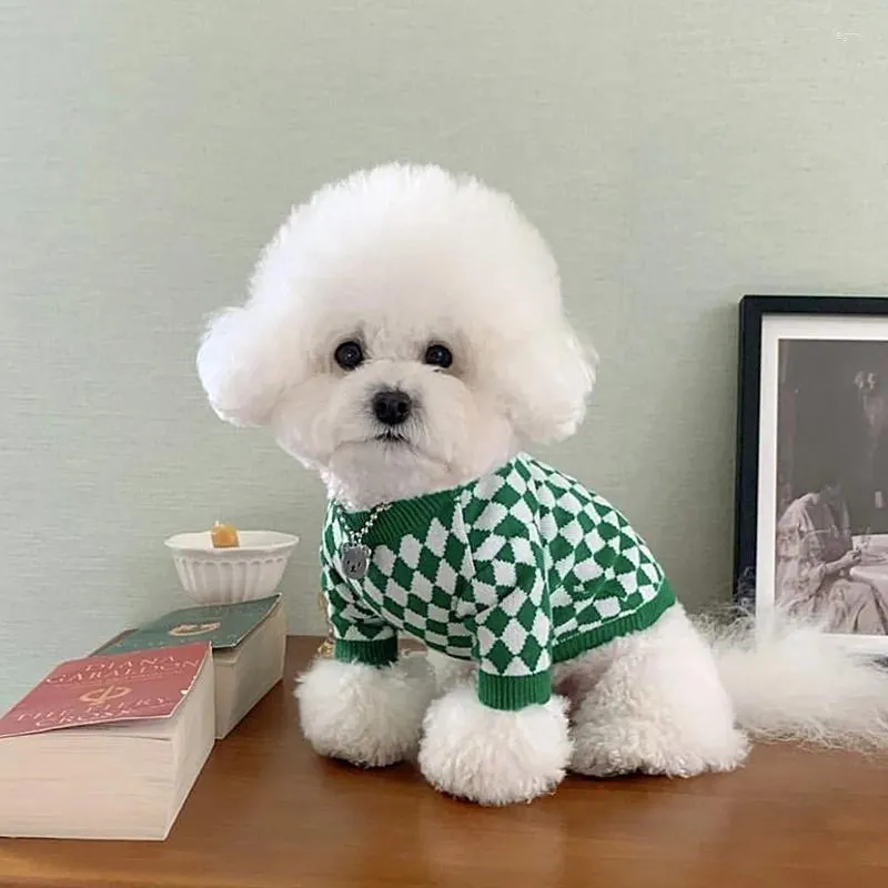 Vêtements pour chiens Vêtements pour animaux de compagnie à carreaux verts Pull d'hiver Teddy Vêtements Chiot Doux Tricot Casual Que l'ours Pull Mignon Deux pattes