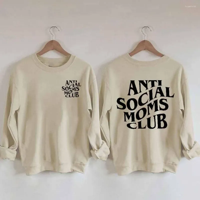 Women's T Shirts Rheaclots Anti Social Moms Club Print Retro Vintage Cotton Long Sleeves Sweatshirt