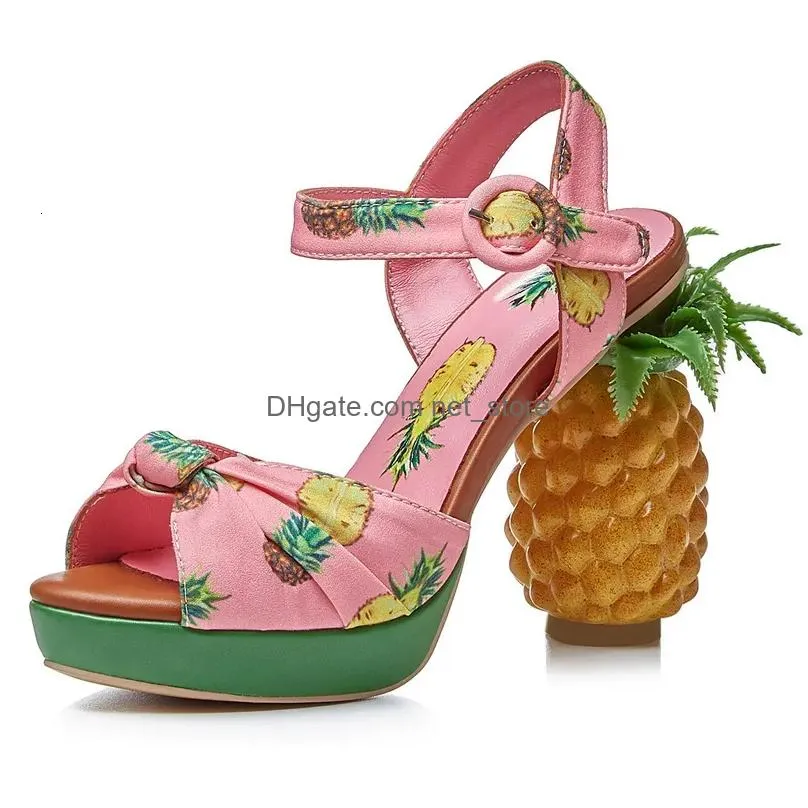 Sandali estivi rosa ananas stampa piattaforma aperta punta dolce donna tacco alto fibbia scarpe con cinturino sandali adorabili Mujer Drop Deliver Dhkam