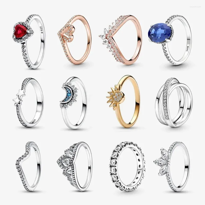 Кольца-кластеры, кольцо из стерлингового серебра 925 пробы, розовое золото, сверкающая снежинка, двойной полумесяц, бисер, женские ювелирные изделия, подарок 2024