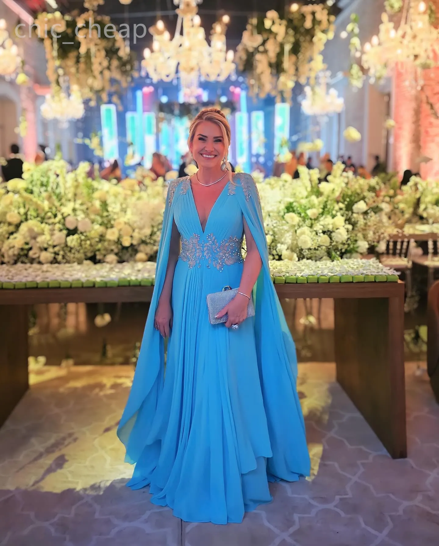 2024 Aso Ebi Arabic Blue A-line Mother Of The Bride Dresses Lace Chiffon Evening Prom Formal Party Birthday Celebrity Mother Of Groom Gowns Dress ZJ055