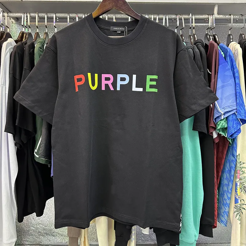 Camicie firmate con maniche viola T-shirt Fashion Splash Ink Graffiti T-shirt stampata corta da uomo in cotone Hip Hop Streetwear Magliette Euro Size Viola