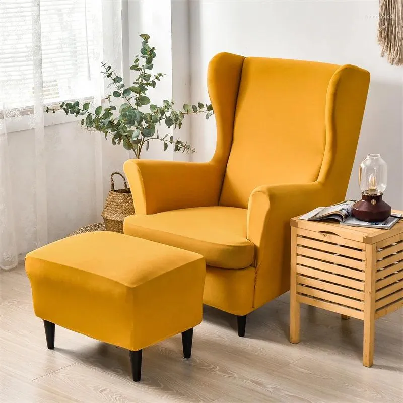 Chair Covers Solid Color Cover Elastic Armchair Wingback Wing Sofa Back Chair's Stretch Protector Slipcover Washable