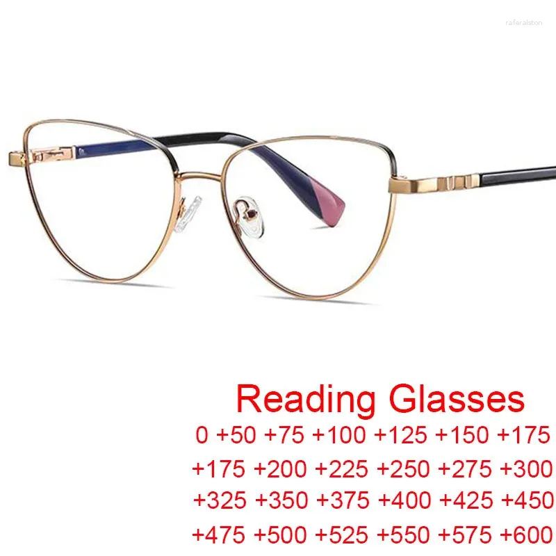 Gafas de sol Retro Marco de ojo de gato Anti radiación Gafas de lectura Mujeres Hombres Moda de lujo Luz azul Bloqueo Vista 0 a 6.0 Gafas