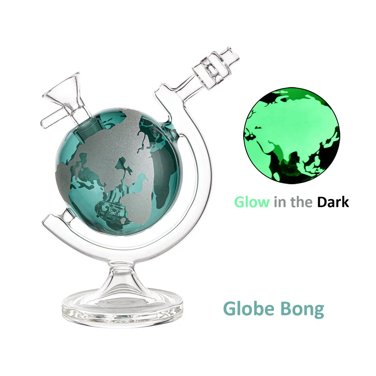 7.1 -calowy szklany glob Bong Planet Earth Recycler Hookah Glow w ciemności z 14 mm męską szklaną miskę Paląc Akcesoria do palenia rury wodnej DAB Rig H5568