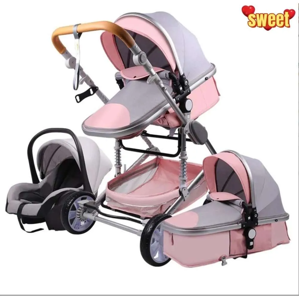 Strollers# pasgeboren auto luxe deli mtifunctioneel 3 in 1 baby wandelwagen draagbaar hoog landschap vouw koets rode goud baby1 groothandel zacht Q240429