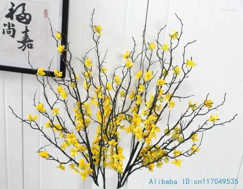 Dekorativa blommor 1 datorer 90 cm Vackra konstgjorda vinter Jasmine Plastic Branch med gul hemdekoration F408