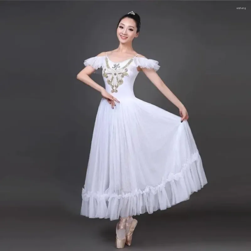 Stage Wear A Flowing White Or Pink Ballet Soft Gauze Long Dress For Women Girls