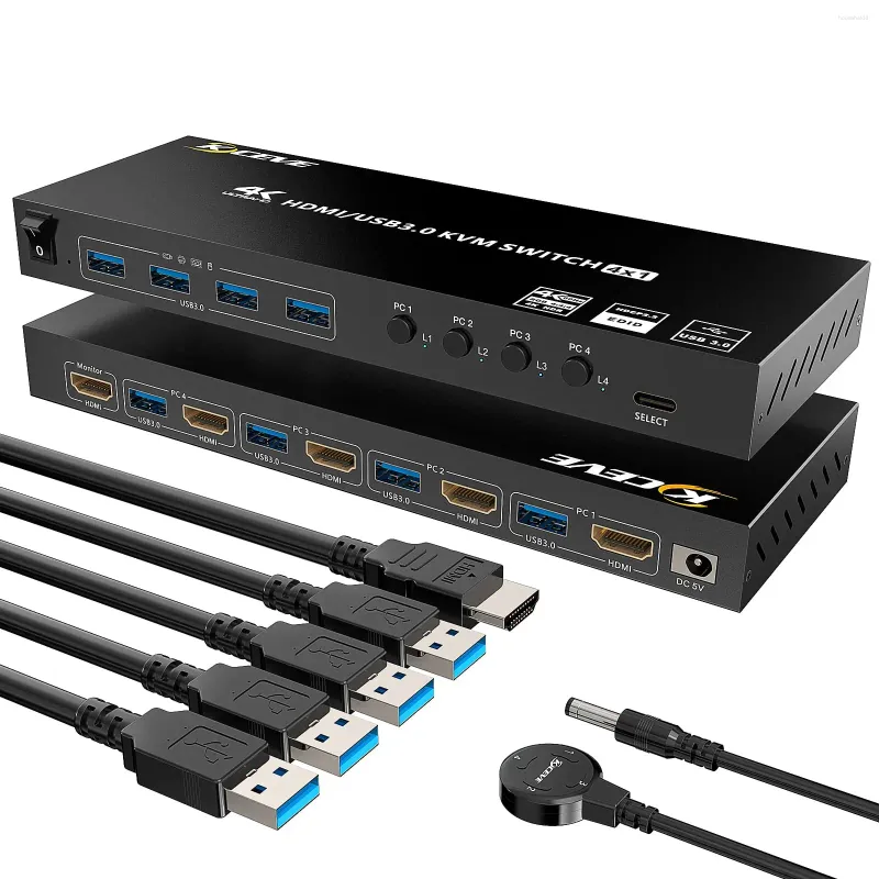 Cavi per computer Supporto a 4 porte Hub switch KVM USB 3.0 HDR EDID HDMI In 1 Out e per tastiera Mouse Stampa
