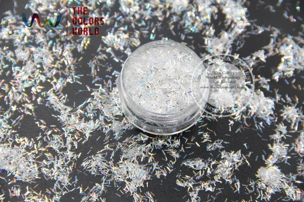 TCY001 Shinning white with silver colors Strip short bar Shape 0.2*3MM size glitter dust for nail Art or other DIY decoration 240202