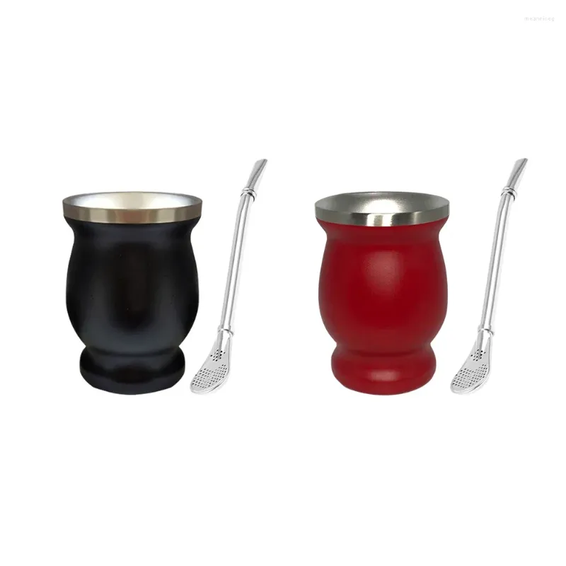Teaware Sets Double-Walled Mate Natural Gourd Tea Cup Set Bombillas Yerba Insulation Wall Straw