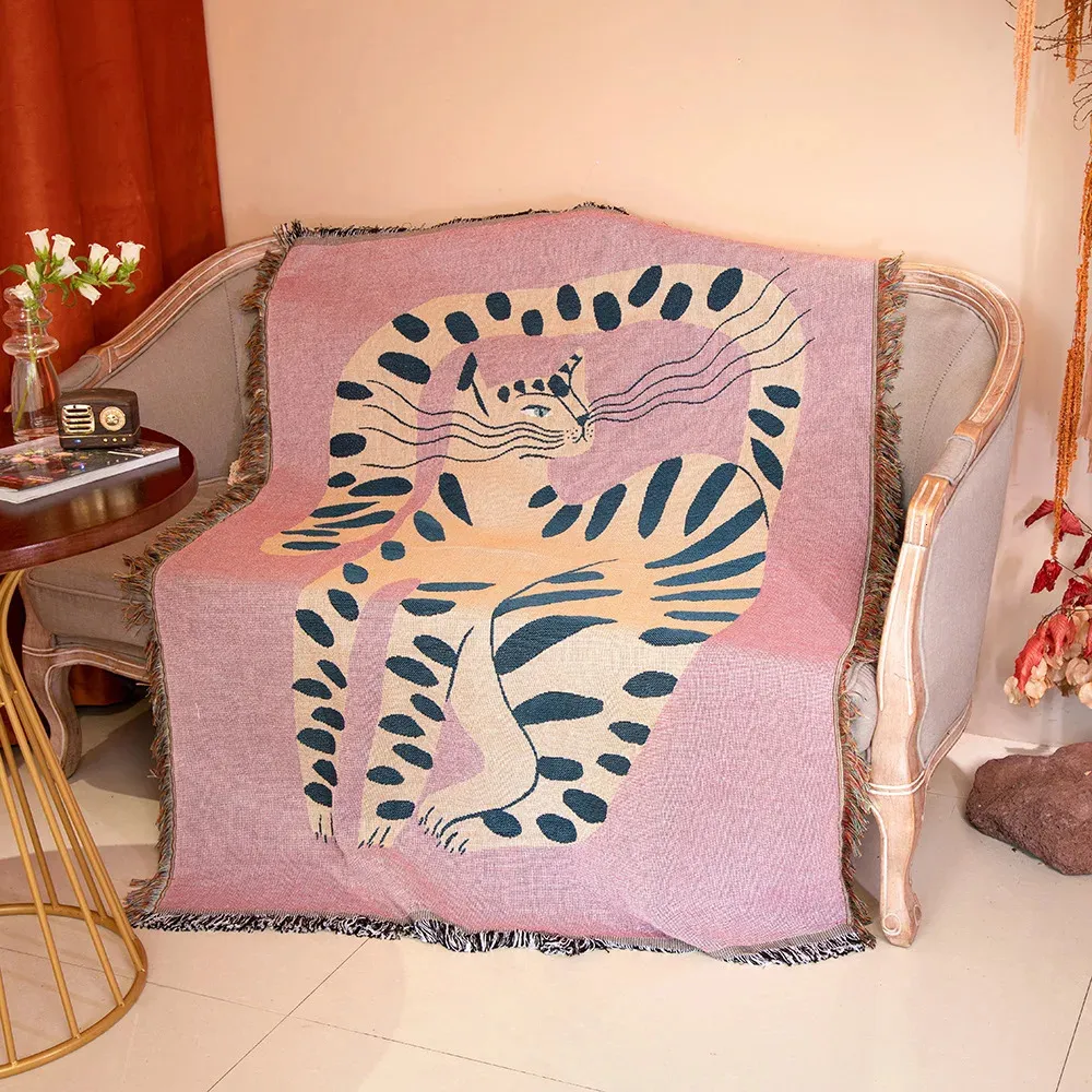 Tekstil şehir ins pembe kız kedi desen battaniye ev dekorasyon goblen koltuk kapağı açık kamp piknik mat 130x160cm 240122