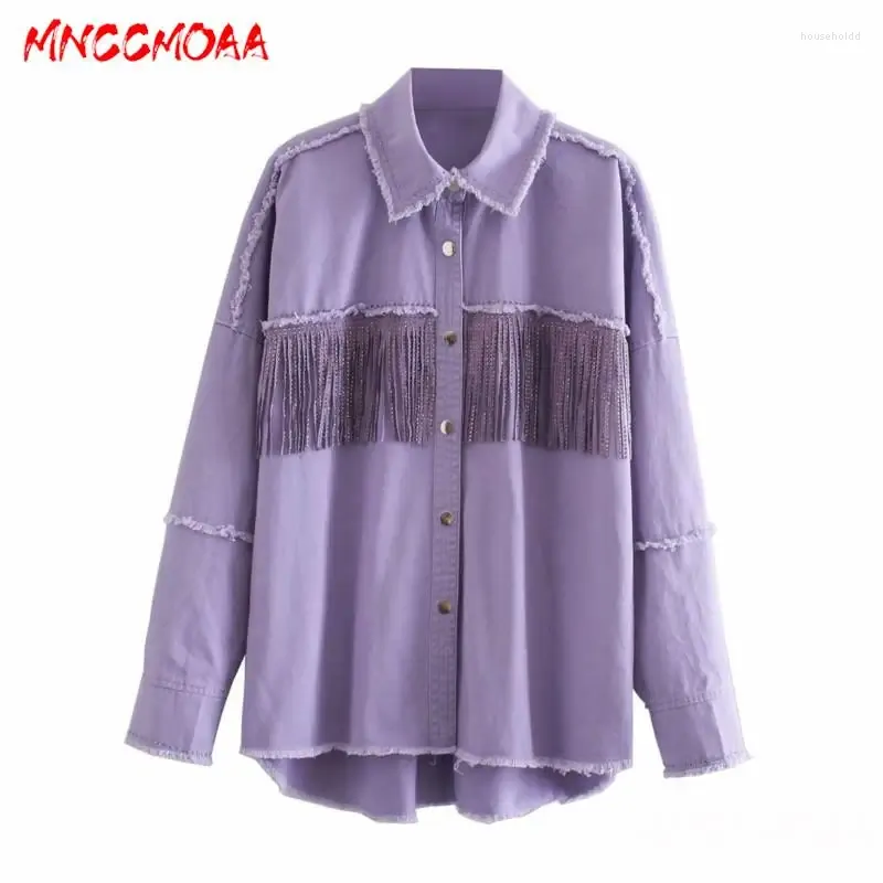 Kvinnors jackor mnccmoaa 2024 Spring Autumn Women Fashion Vintage Tassel Denim Jacket kappa Kvinnlig långärmad lossam toppar ytterkläder