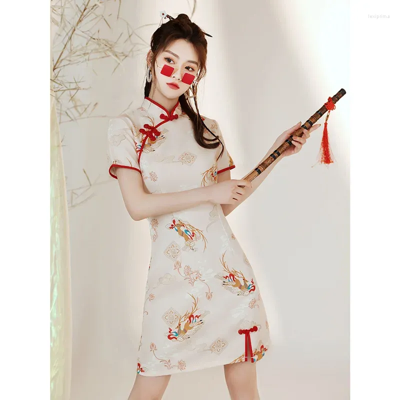 Ethnic Clothing Women's Improved Summer 2024 National Fashion Cheongsam Young Girl Small Chinese Style Dress Short