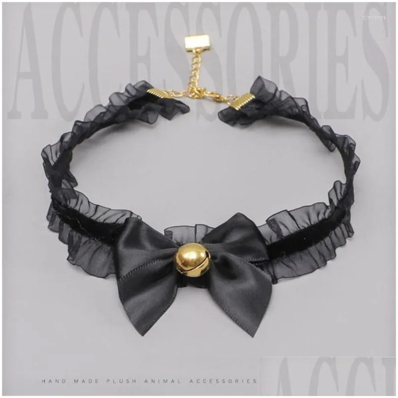 Nackband prinsessa lolita halsband hund klocka gotisk svart spets choker retro söt pärla bowknot halsband cosplay party smycken drop d dhpc1