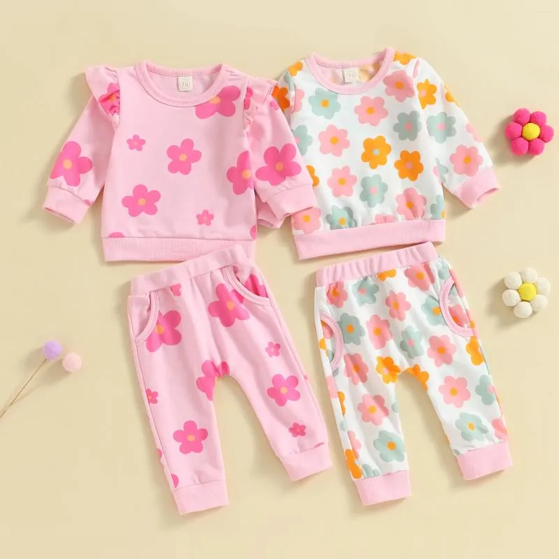 Set di abbigliamento FOCUSNORM 0-3Y Vestiti adorabili per bambine 2 pezzi Felpa con pullover a maniche lunghe con stampa floreale Pantaloni casual