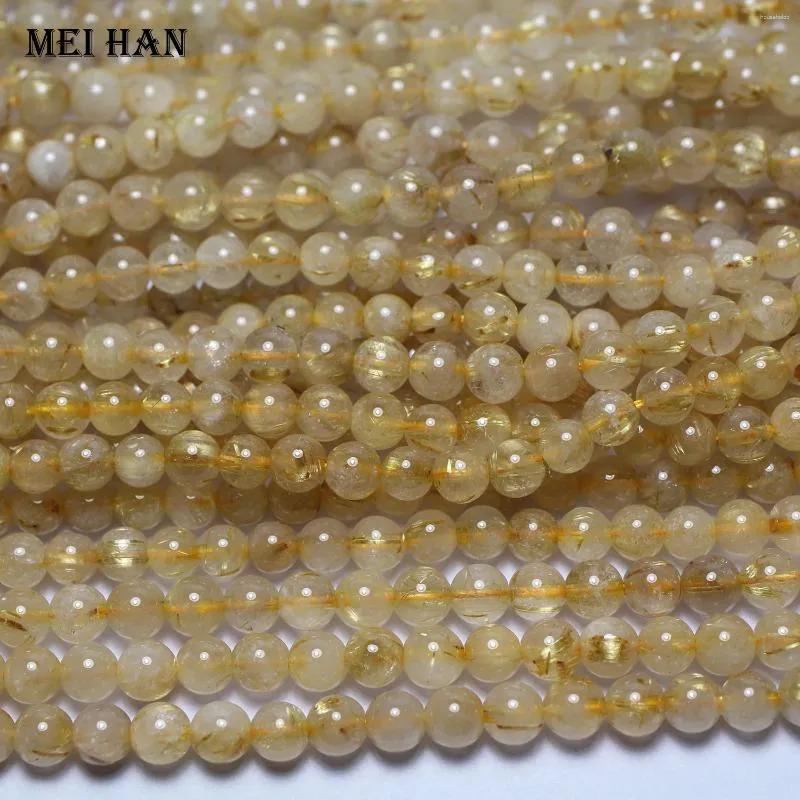 Meihan – pierres précieuses en vrac, Quartz rutilé doré naturel, perles rondes lisses pour la fabrication de bijoux, Design à la mode