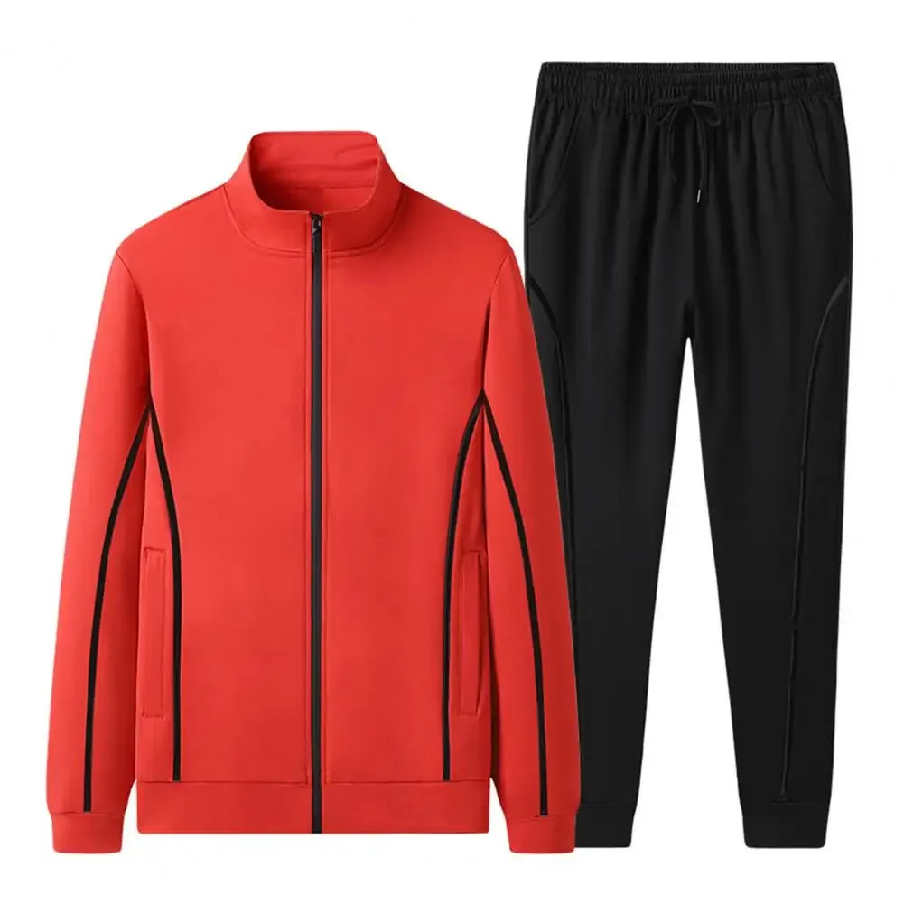 Mężczyźni Sportswear Winter Tracksuit z stojakiem zamek zamek błyskawicznego sznurka solidne spodnie do płaszcza Zestawy na jesień 240124