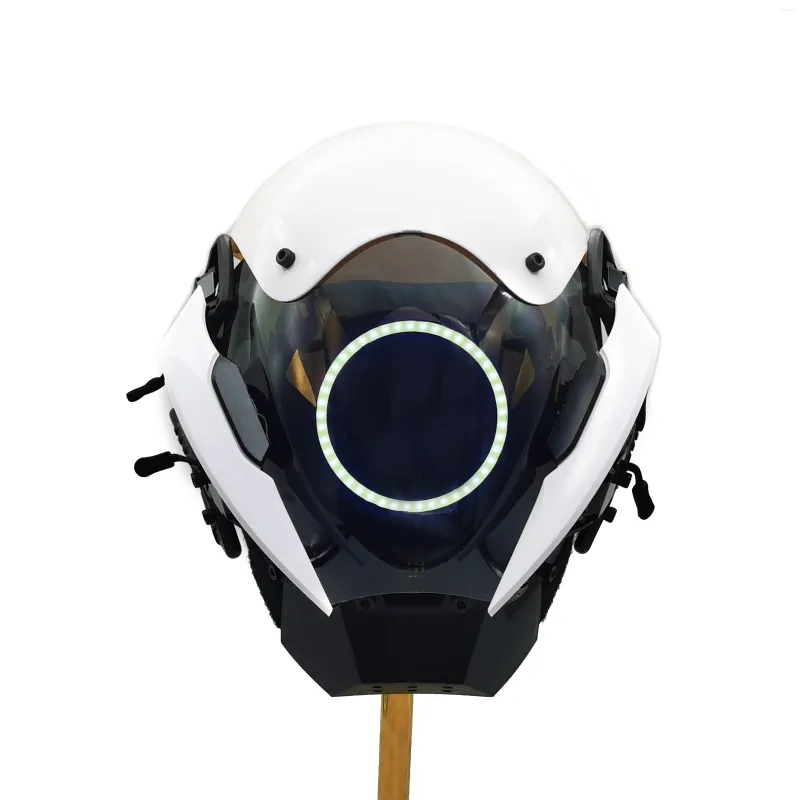 Fontes de festa máscara cyber punk branco led lignting guerreiro samurai circular cosplay capacete de ficção científica presentes de halloween para adultos