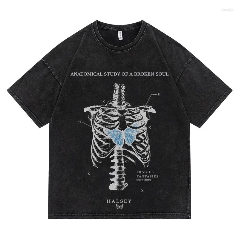 Men's T Shirts Hip Hop Gothic Shirt Streetwear Vintage Skull Butterfly Graphic Print Cotton Tshirts Harajuku Summer Short Sleeve Tees