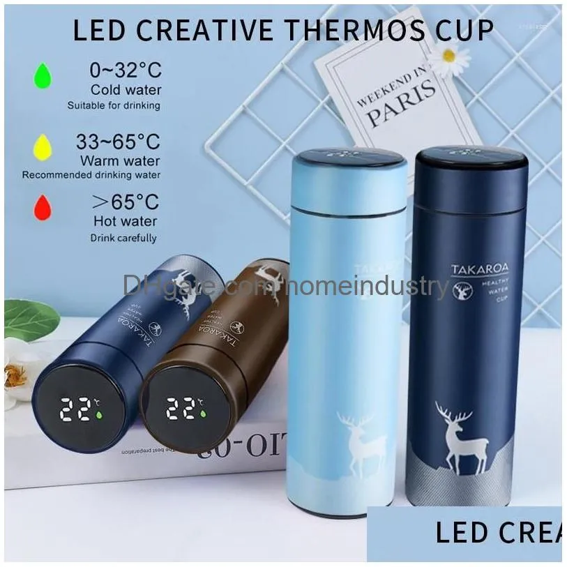 Botellas de agua 500 ml Taza de insación inteligente Botella LED Pantalla de temperatura digital Tazas térmicas de acero inoxidable Tazas inteligentes Drop Deli Dhjry