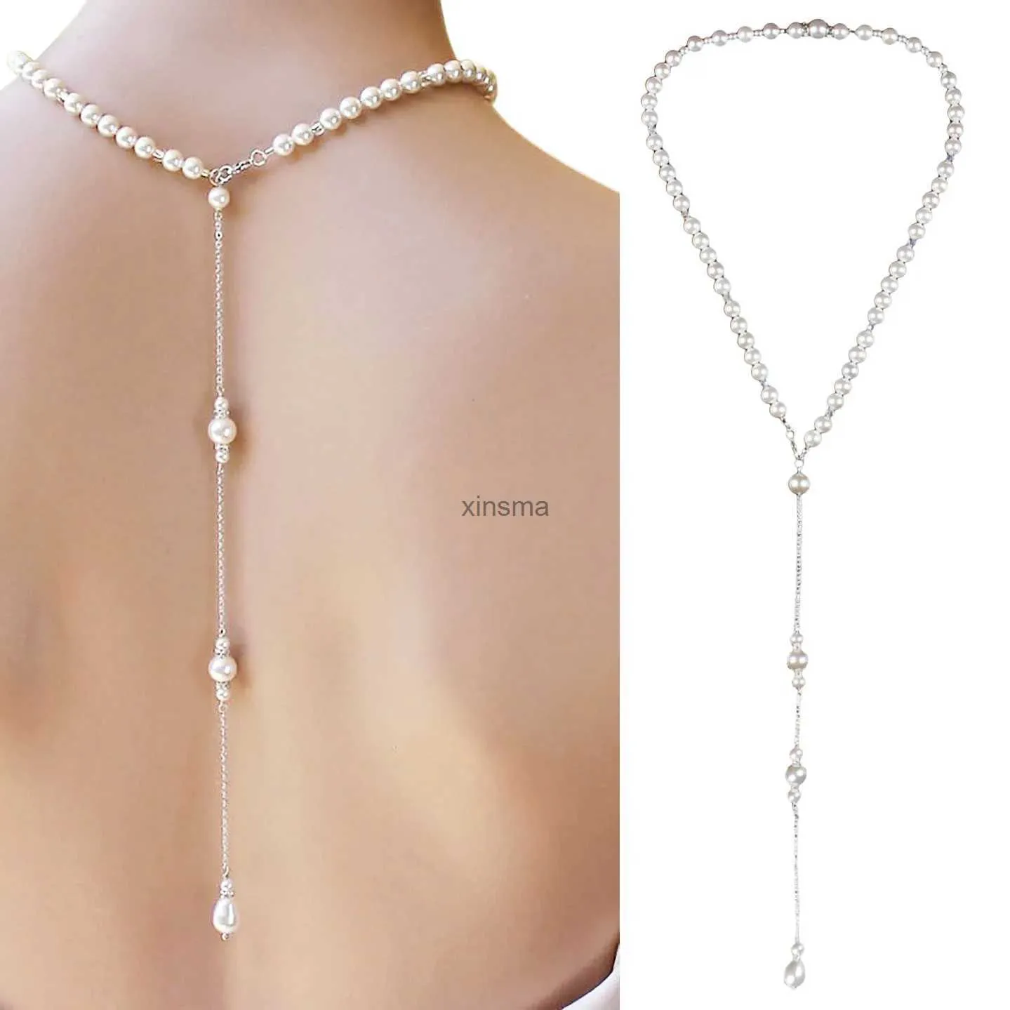 Other Jewelry Sets Women Backdrop Simulated Pearl Backdrop Necklaces Back Chain Jewelry For Women Party Wedding Backless Dress Accessories YQ240204