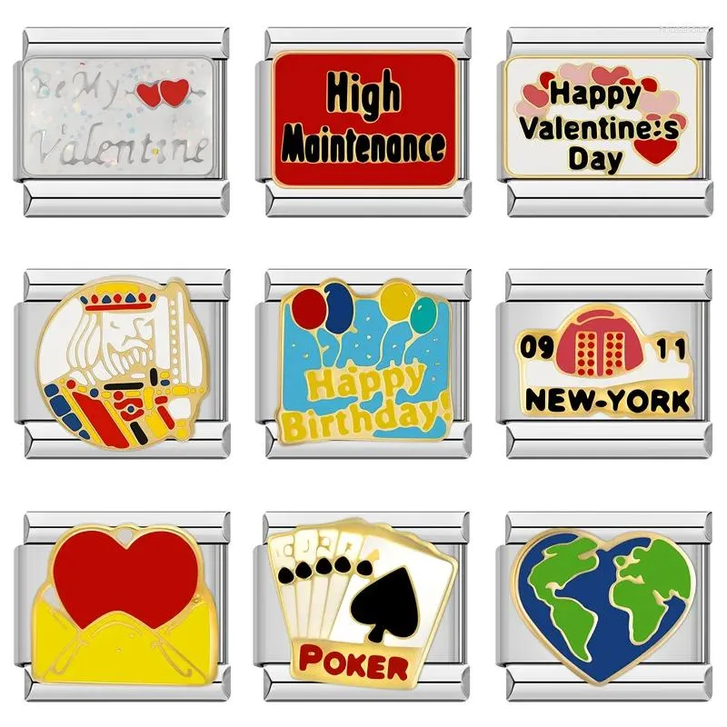 Charms Hapiship 2024 Colori della moda Cuore romantico Poker Fascino Link Misura braccialetto da 9 mm Acciaio inossidabile Creazione di gioielli fai da te DJ736-B