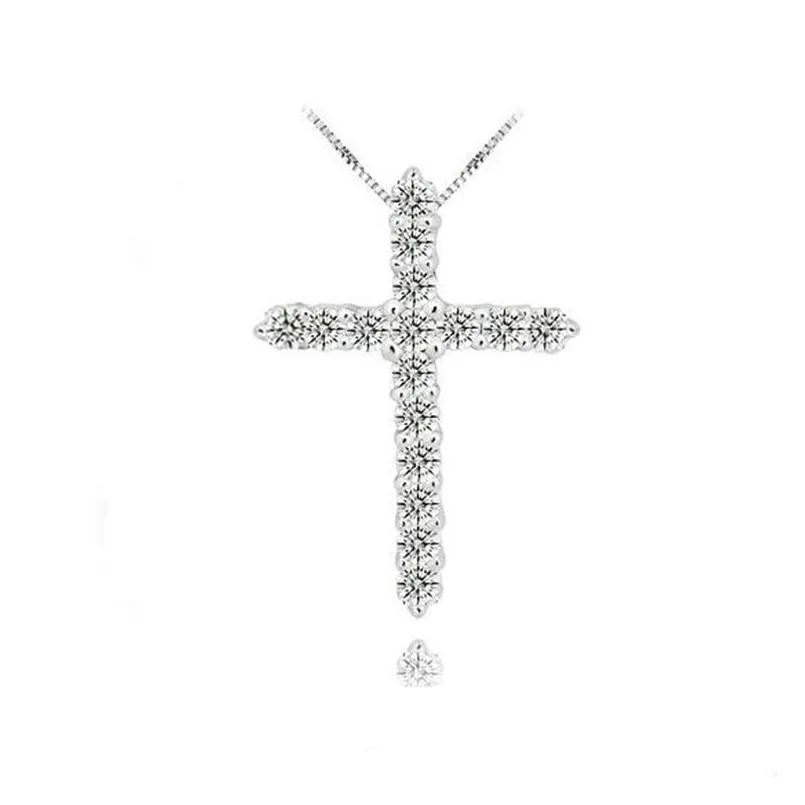 Pendentif colliers 925 argent croix pendentif collier Sterling avec luxe autriche cristal 3 couches platine plaqué colliers livraison directe Dh6C4