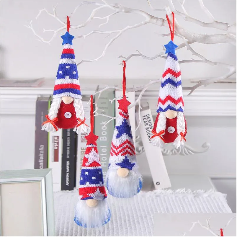 Décoration de fête Jour de l'Indépendance Poupée décorative Pendentif sans visage Star Stripe Chapeau tricoté Petite fête Décoration Drop Livraison Accueil G DHCTB