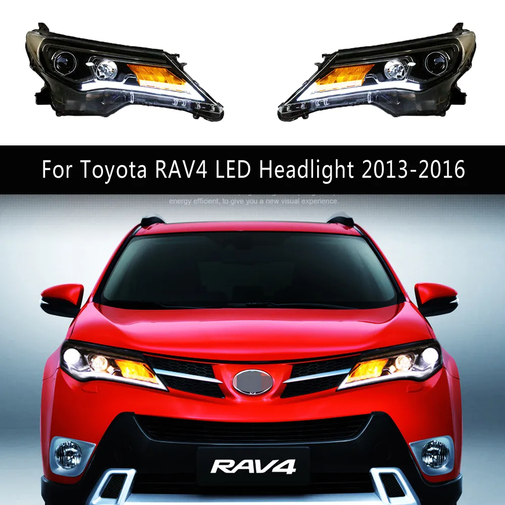 Auto Parts DRL DAYTIME Running Light for Toyota RAV4 LED-strålkastarenhet 13-16 Dynamisk streamer Turn Signal Front Lamp