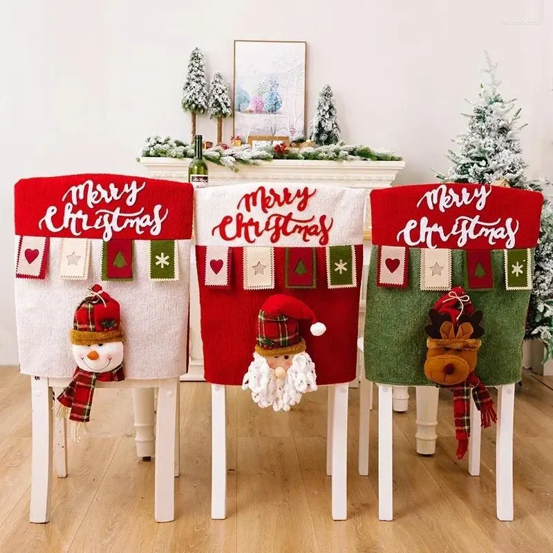 椅子カバー2024クリスマスカバー再利用可能な3Dサンタクロースエルクシートホームクリスマスイヤーリビングルームの装飾