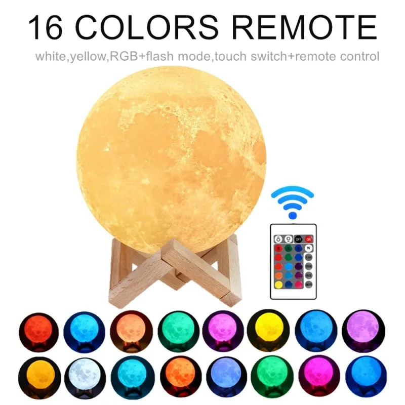 Lampada lunare stampa 3D ricaricabile da 16 color lampada luna LAMPA LED LED LIGHT BAMBINI LAMPAGNO NOTTE DECORAZIONE DECORAZIONI DEGIONI DI BAGLI USB con telecomando