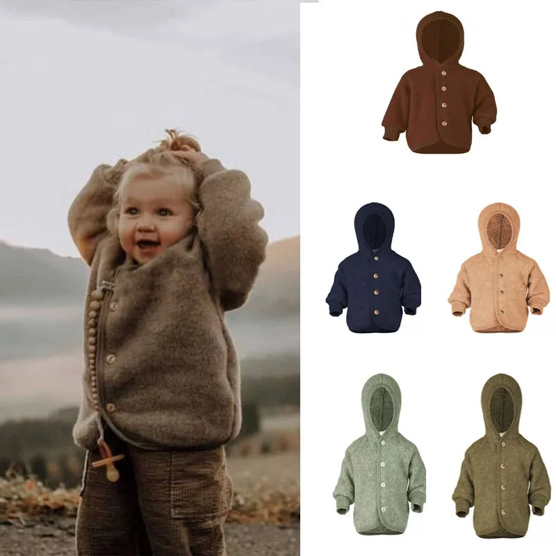 Wool Long-sleeved Tops for Boys and Girls Are Soft and Comfortable, Warm Solid Colored Coats for Babies and Toddlers