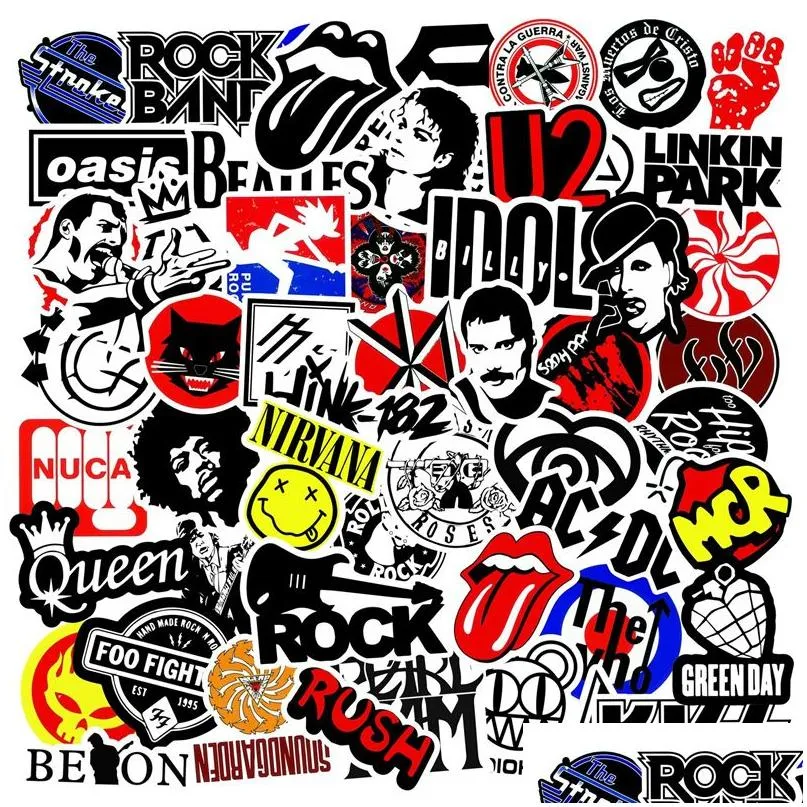 Car Stickers 100Pcs Punk Rock And Roll Music Sticker Vinyl Waterproof Decals Metal Band For Water Bottle Laptop Skateboard Computer Ph Otglj