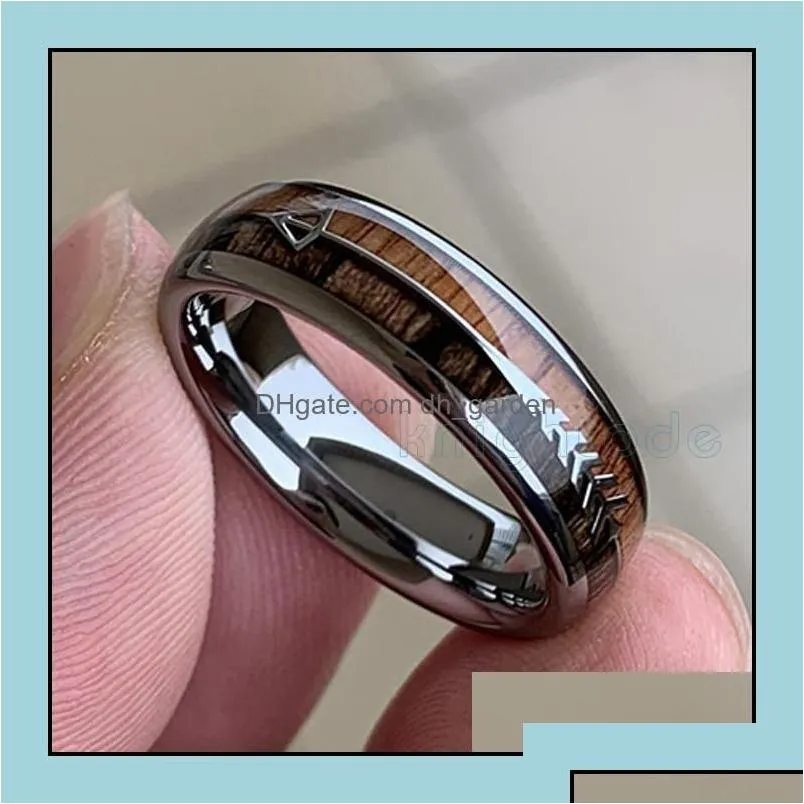 Bröllopsringar Bröllopsringar 8/6mm Fashion Tungsten Carbide Wood Steel Arrow Inlay For Men Women Classic Engagement Ring Dome Band