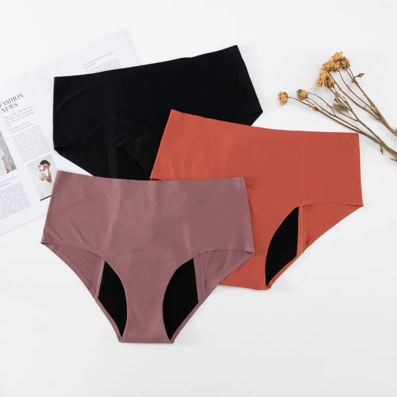 Calcinha feminina cintura média sem costura período menstrual plus size cuecas 4 camadas absorventes à prova de vazamento malha de fluxo pesado