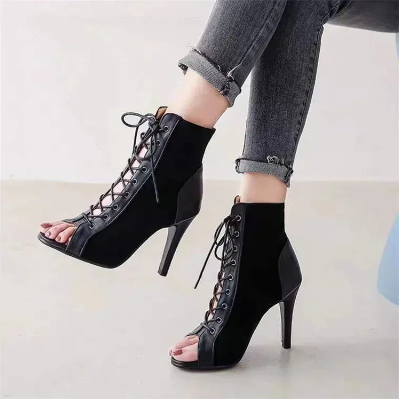 High Heels Women 2024 Summer Trendy Laceup Highheeled Sandals Women Black Peep Toe Sandaler Sexiga stilettos Jazz Dance Shoes 240130