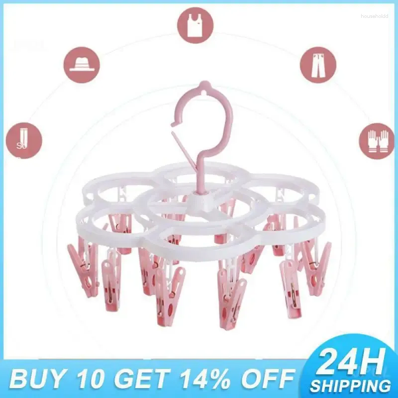 Hangers Plastic Clothes Dryer Rack With 16 Clips Hanger Durable Folding Windproof