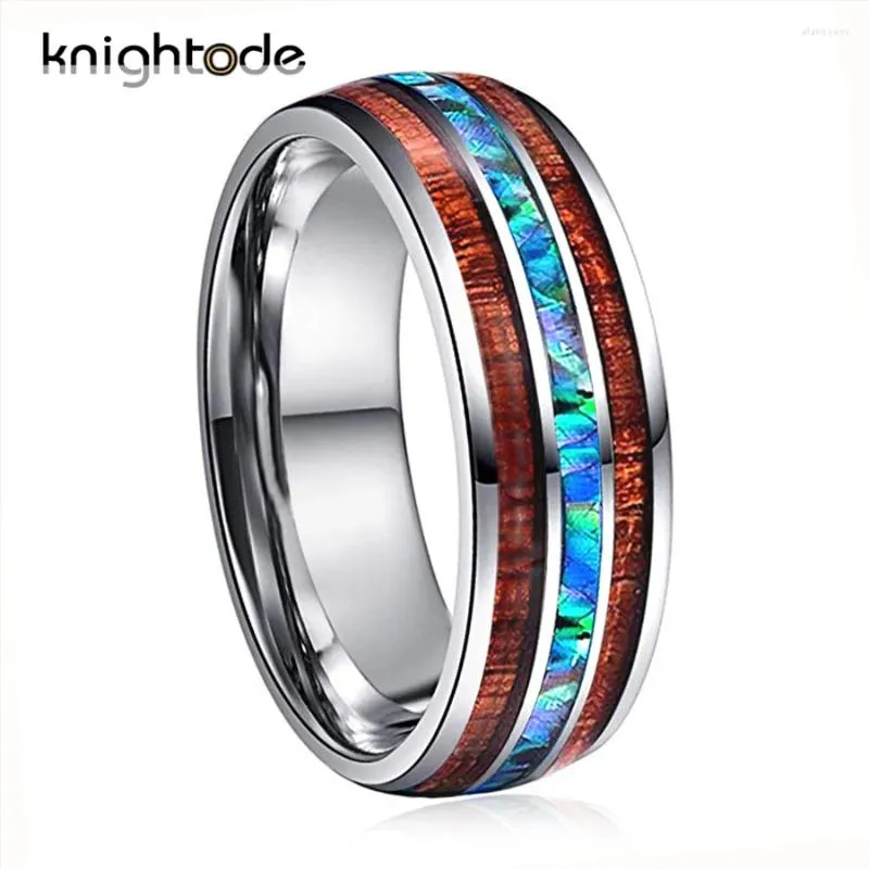 Hochzeit Ringe 8mm Wolfram Für Männer Frauen Bands Abalone Shell Chip Koa Holz Inlay Gewölbt Poliert Mode Gothic punk Ring