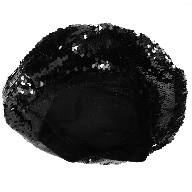 Bereta Boina de lantejous chapéus de moda Black Painter para mulheres Glitter acrílico francês