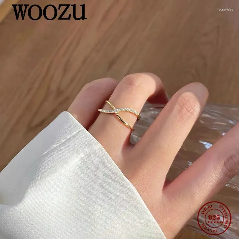 Klusterringar woozu 14k guldpläterad 925 sterling silver koreanska initialer x zirkonskors för kvinnor parti klassiska romantiska smycken gåva