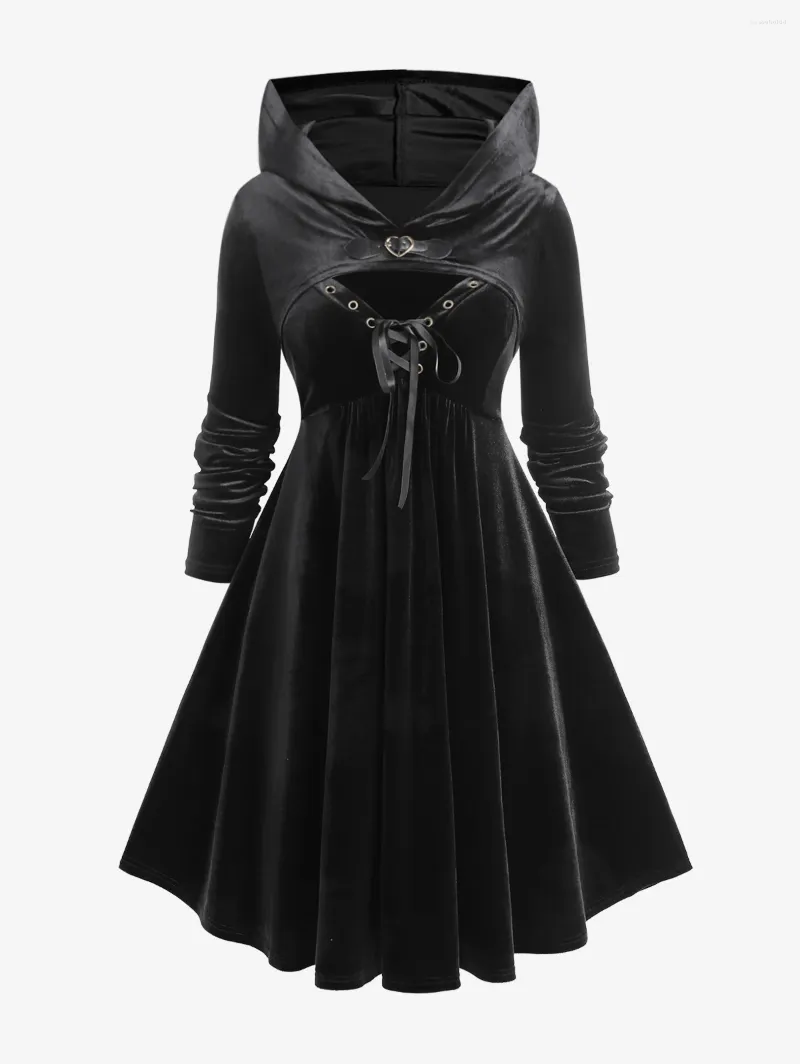 Sukienki swobodne Rosegal koronki w rozmiarze w rozmiarze aksamitne sukienka cami i z kapturem top kobiety zimowe black szatę dwa kawałki