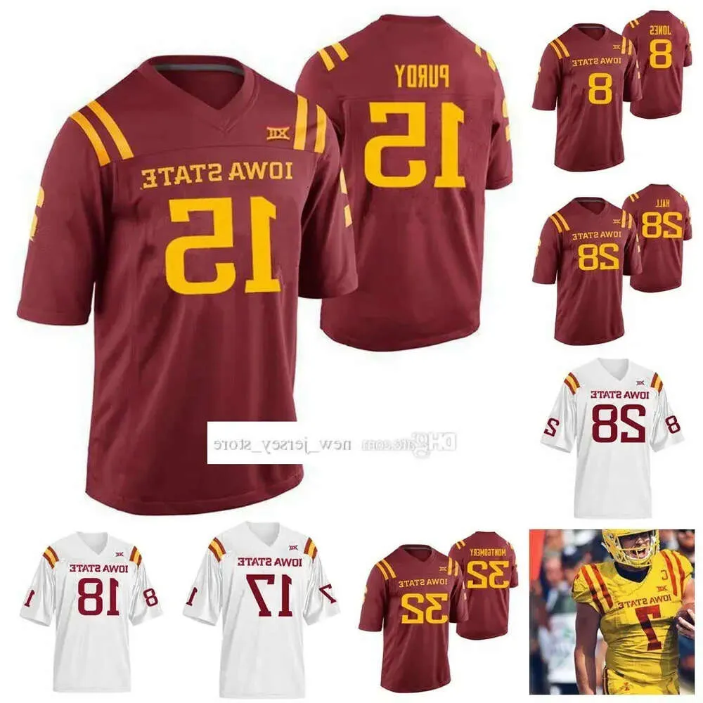 Niestandardowe NCAA Iowa State College Cyklony piłkarskie zszyte Sean Shaw Jr. Jersey Real Mitchell Allen Lazard Breece Hall Kyle Kempt High