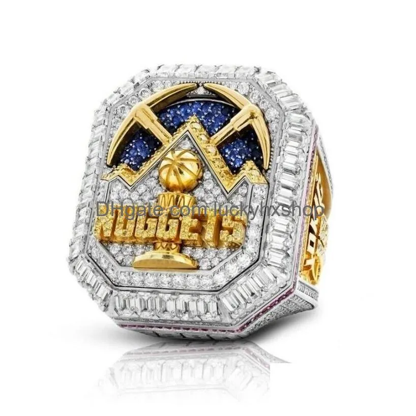 2022 2023 Nets Basketball Jokic Team Champions Championship Ring With Wooden Display Box Souvenir Men Fan Gift Drop Delivery Dh3Wj